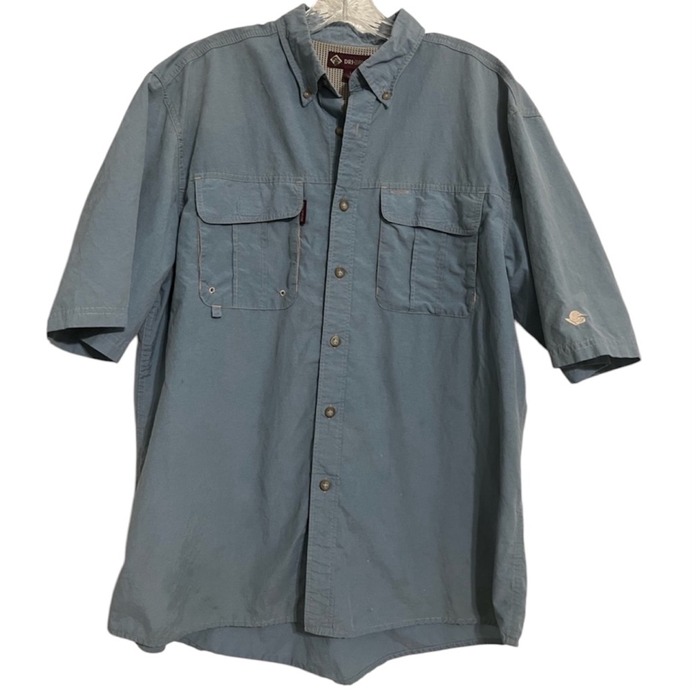 Dri Duck Angler Sky Blue Catch Short Sleeve Fishing Shirt Size Large